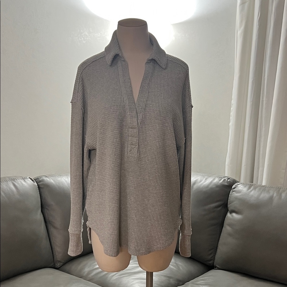 Aerie Oversized Cozy Gray Waffle Knit Women’s Top XXS